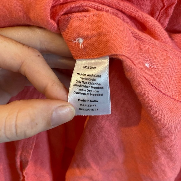Talbots Women’s Size M Orange Linen Roll Tab Popover Button Detail Side Seams - Picture 4 of 6